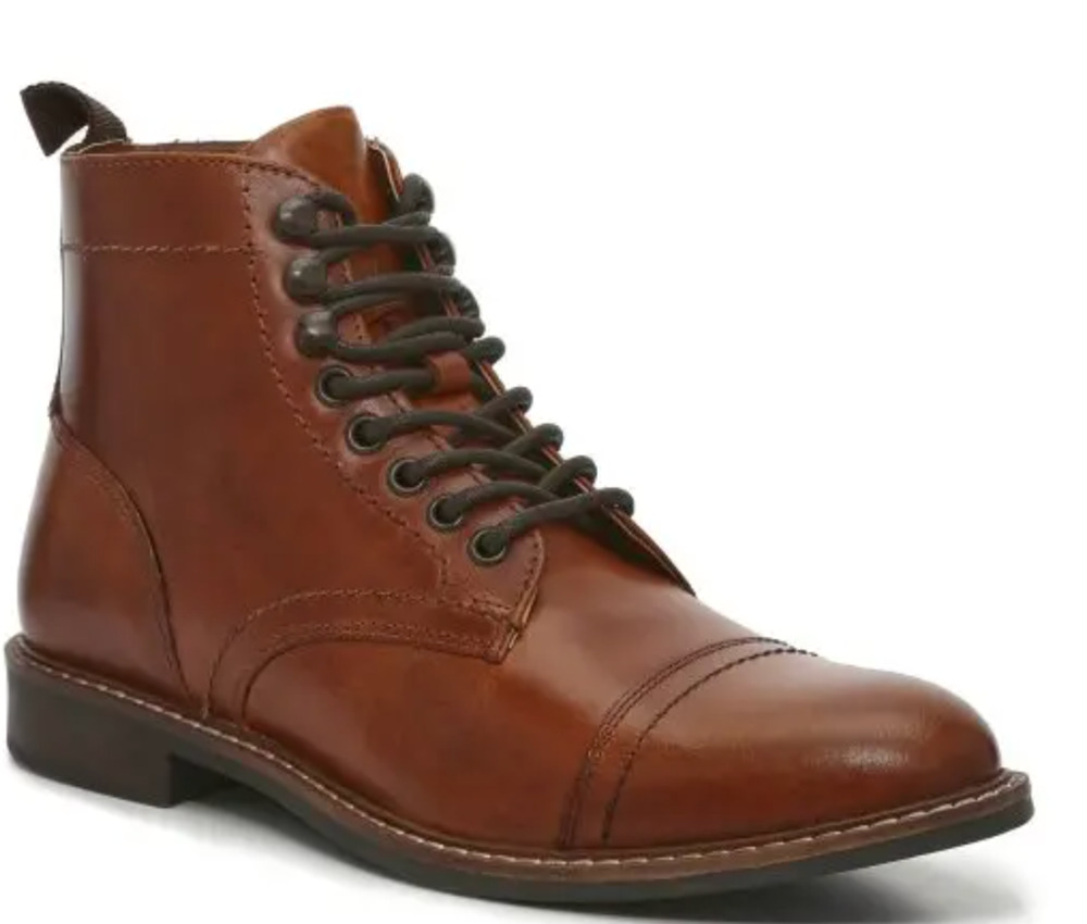 Crown Vintage Mens Lingdale Boots 8.5 NWT Cognac Brown Leather Lace Cap Toe